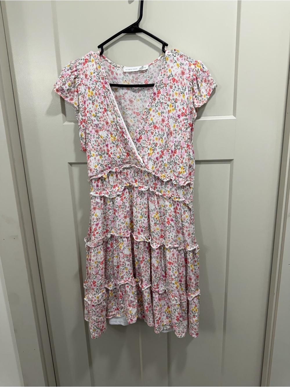 Altar'd State Pink Floral Tiered Ruffle Dress